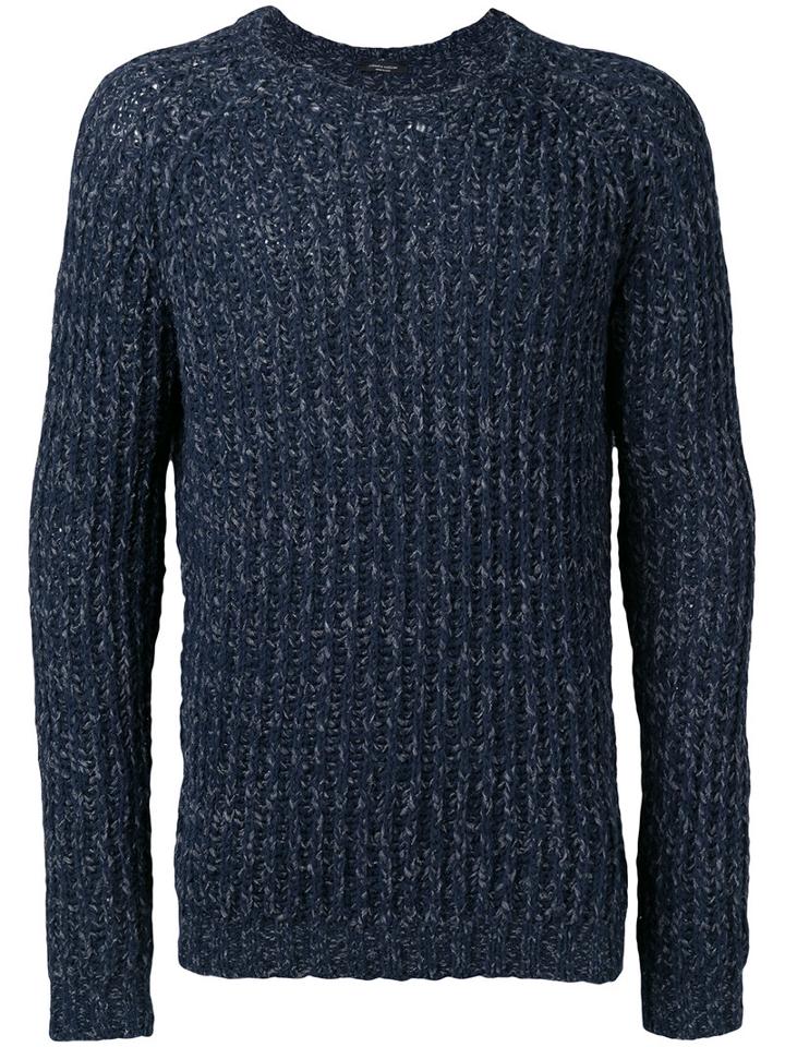 Roberto Collina Ribbed Trim Jumper, Men's, Size: 50, Blue, Cotton/polyester/linen/flax