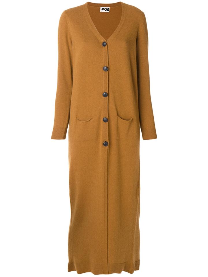 Hache Long Knit Button-up Cardigan - Brown