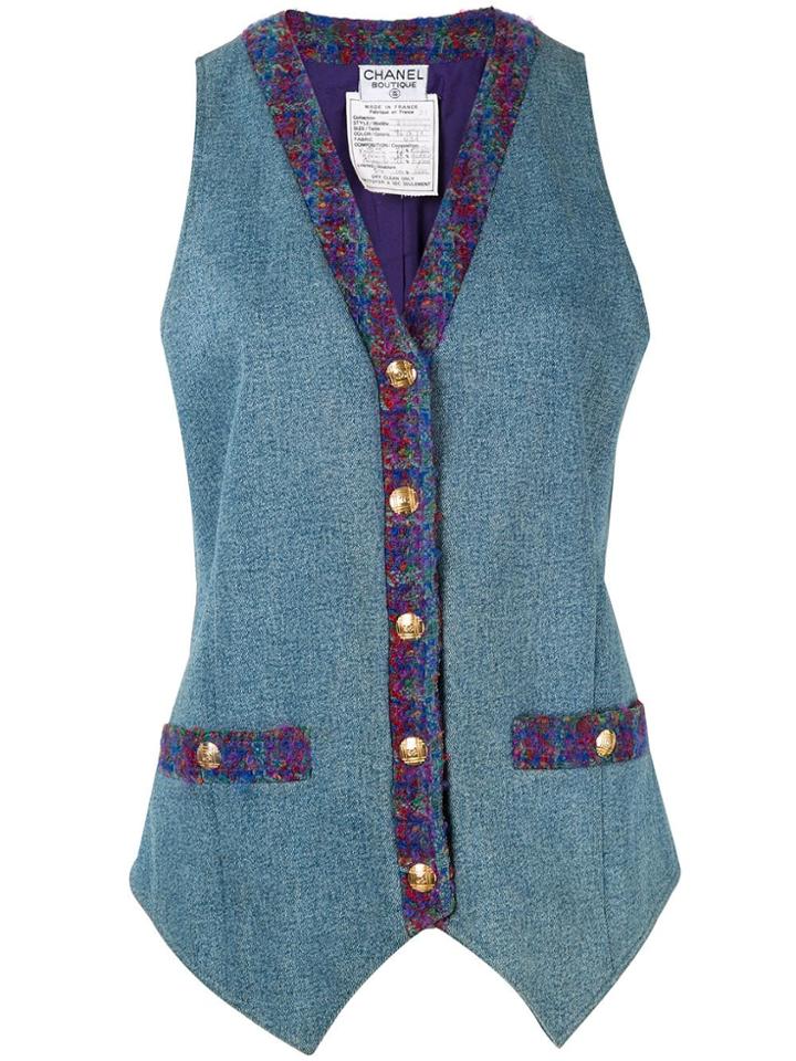 Chanel Vintage Contrast-trim Vest - Blue