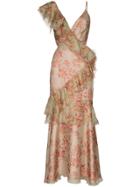 Johanna Ortiz Belle Of The Ball Floral Print Ruffle Silk Dress - Green