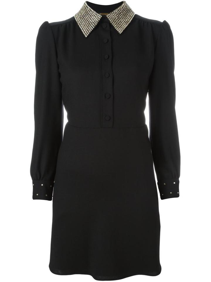 Saint Laurent Schoolgirl Mini Dress, Women's, Size: 40, Black, Silk/wool/glass