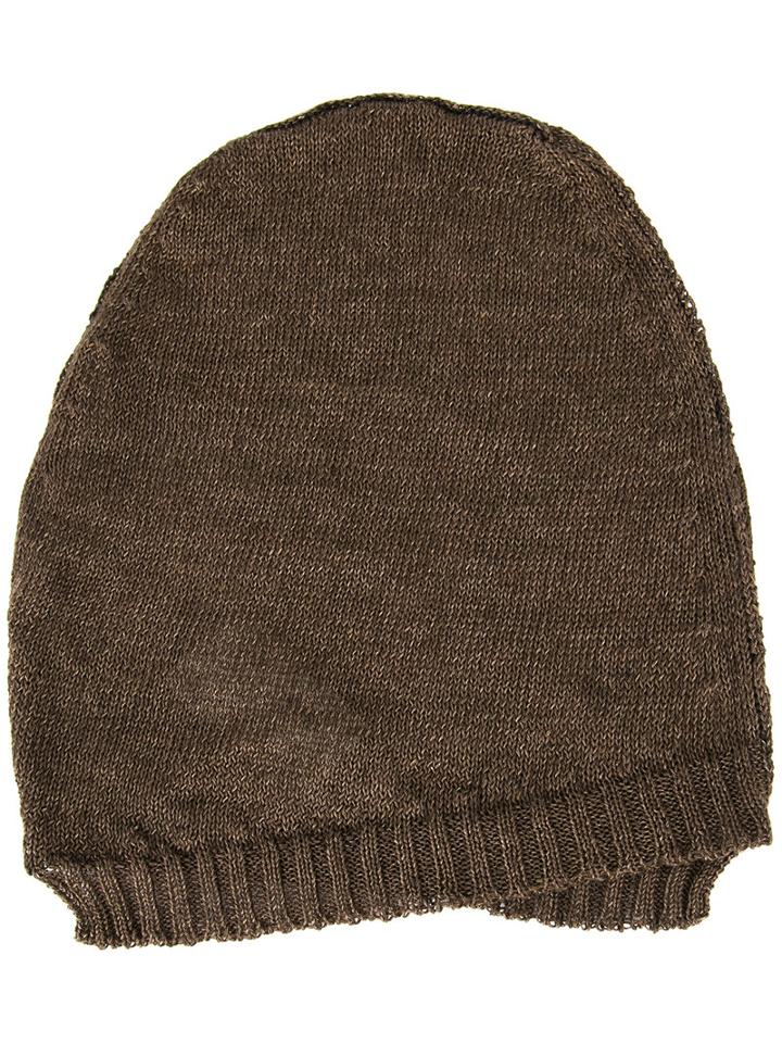 Isabel Benenato Knitted Beanie, Brown, Linen/flax