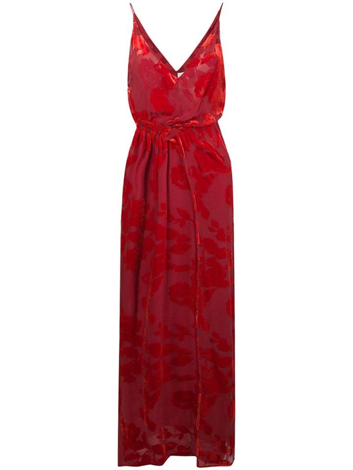 Galvan Floral Print Draped Gown - Red