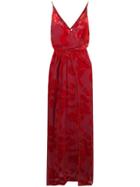 Galvan Floral Print Draped Gown - Red