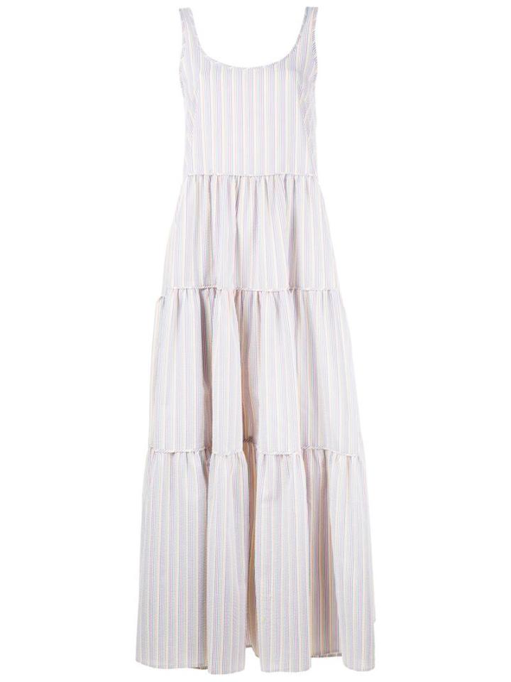 Lisa Marie Fernandez Sleeveless Three Tier Seersucker Dress, Women's, Size: 3, Polyester/cotton