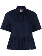 I'm Isola Marras Ruffled Shortsleeved Shirt, Women's, Size: 42, Blue, Cotton