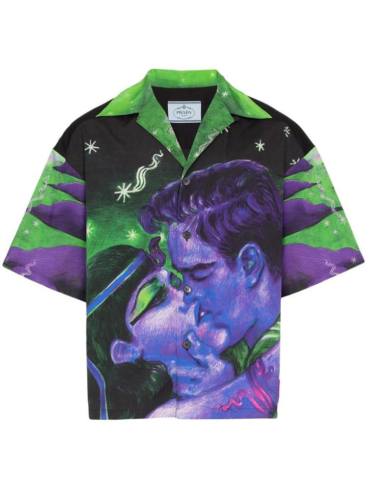 Prada Impossible Love Button-down Cotton Bowling Shirt - Black