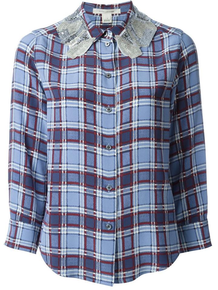 Marc Jacobs Embellished Collar Checked Shirt, Women's, Size: 4, Blue, Silk
