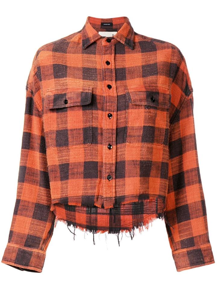 R13 Cropped Check Print Shirt - Yellow & Orange