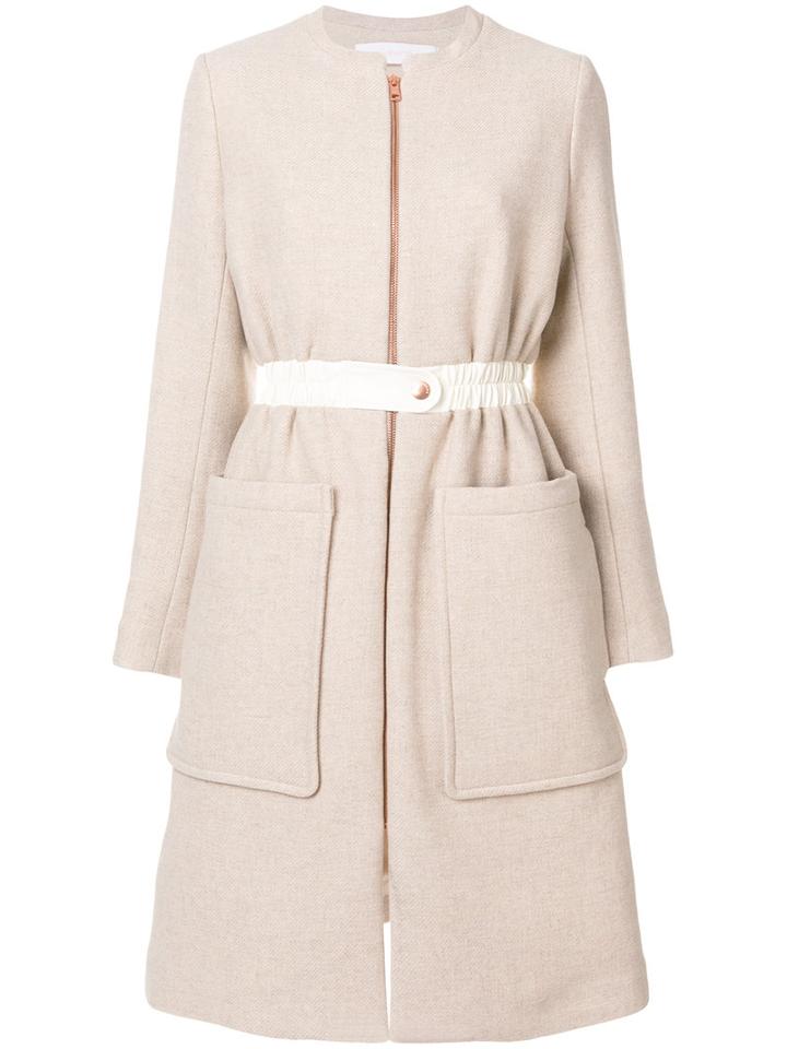 See By Chloé - Zipped Collarless Coat - Women - Cotton/acrylic/polyamide/other Fibres - 36, Nude/neutrals, Cotton/acrylic/polyamide/other Fibres