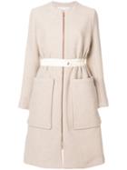 See By Chloé - Zipped Collarless Coat - Women - Cotton/acrylic/polyamide/other Fibres - 36, Nude/neutrals, Cotton/acrylic/polyamide/other Fibres