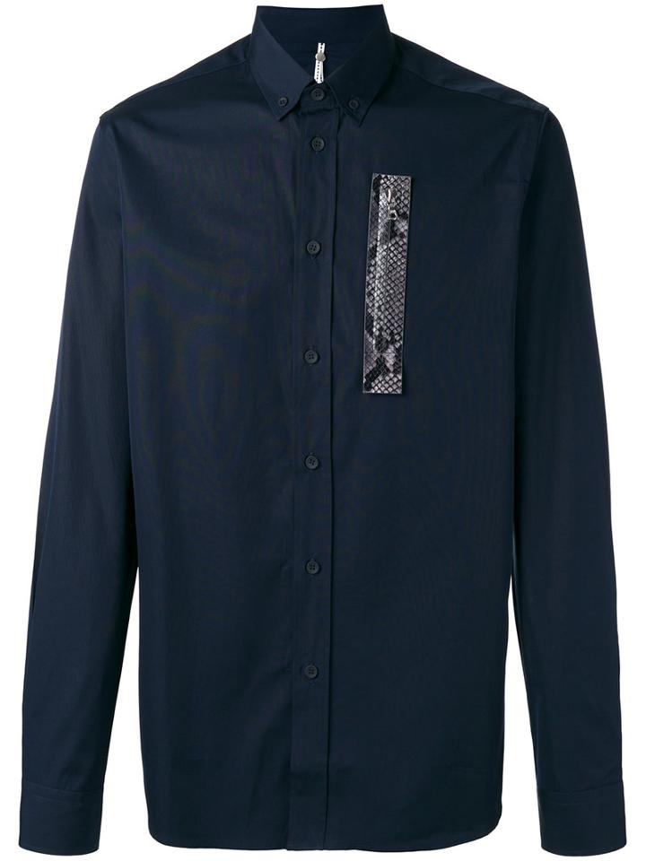Oamc Snakeskin Detail Shirt, Men's, Size: Small, Blue, Cotton/goat Skin