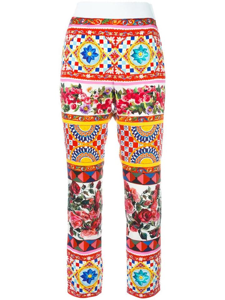 Dolce & Gabbana Mambo Print Cropped Trousers, Women's, Size: 38, Silk/spandex/elastane