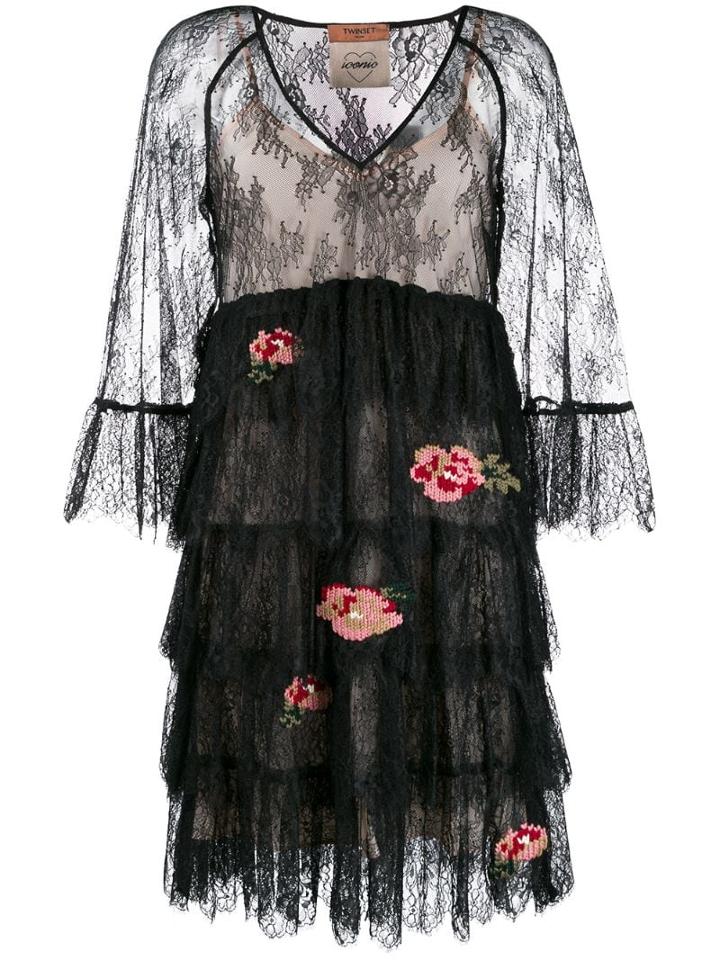 Twin-set Floral Lace Dress - Black