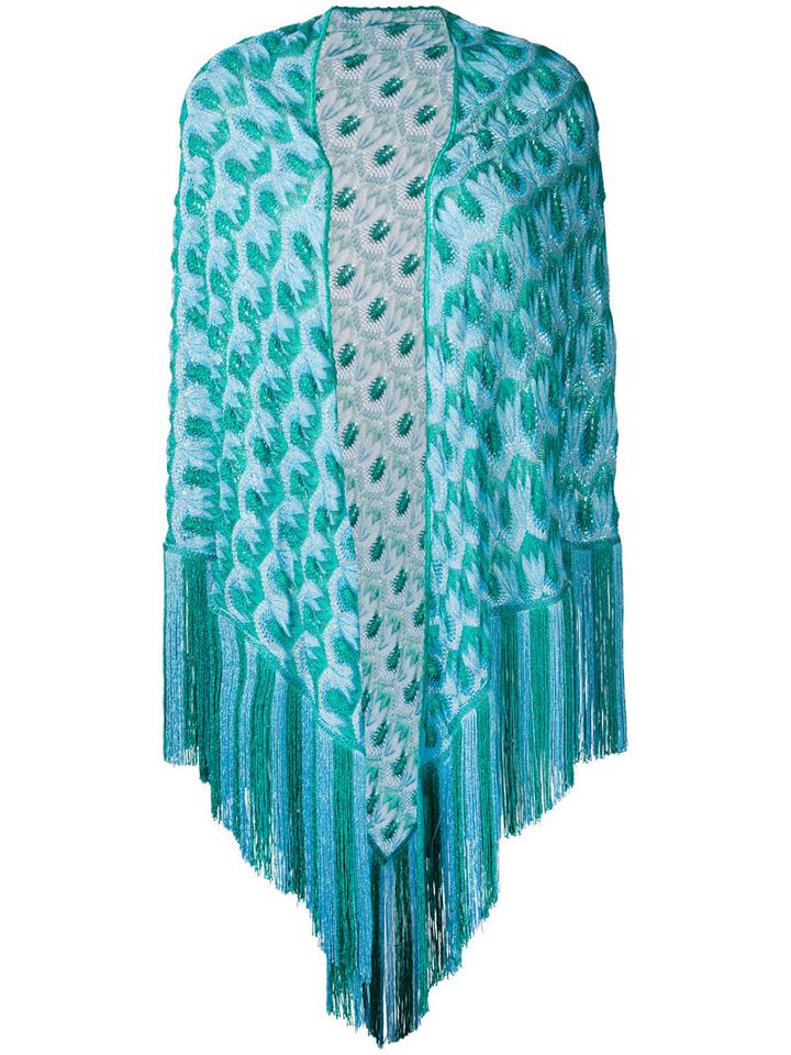Missoni - Patterned Tassel Cape - Women - Polyester/cupro/viscose - One Size, Blue, Polyester/cupro/viscose