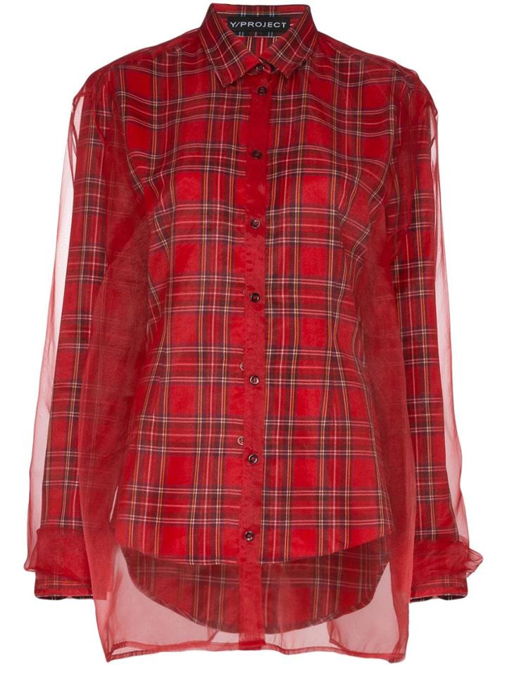 Y / Project Chiffon Layered Plaid Shirt