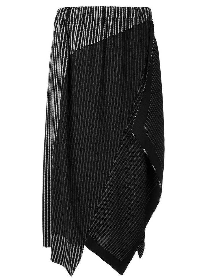 Issey Miyake Pinstripe Asymmetric Skirt, Women's, Size: 2, Black, Cotton/nylon/polyurethane