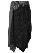 Issey Miyake Pinstripe Asymmetric Skirt, Women's, Size: 2, Black, Cotton/nylon/polyurethane