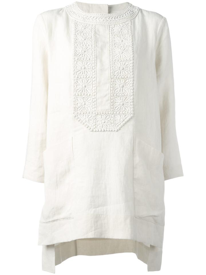 Isabel Marant Embroidered Floral Top, Women's, Size: 40, White, Linen/flax/cotton