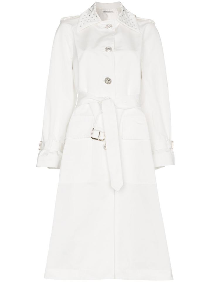 Alessandra Rich Crystal Embellished Faille Trench Coat - White