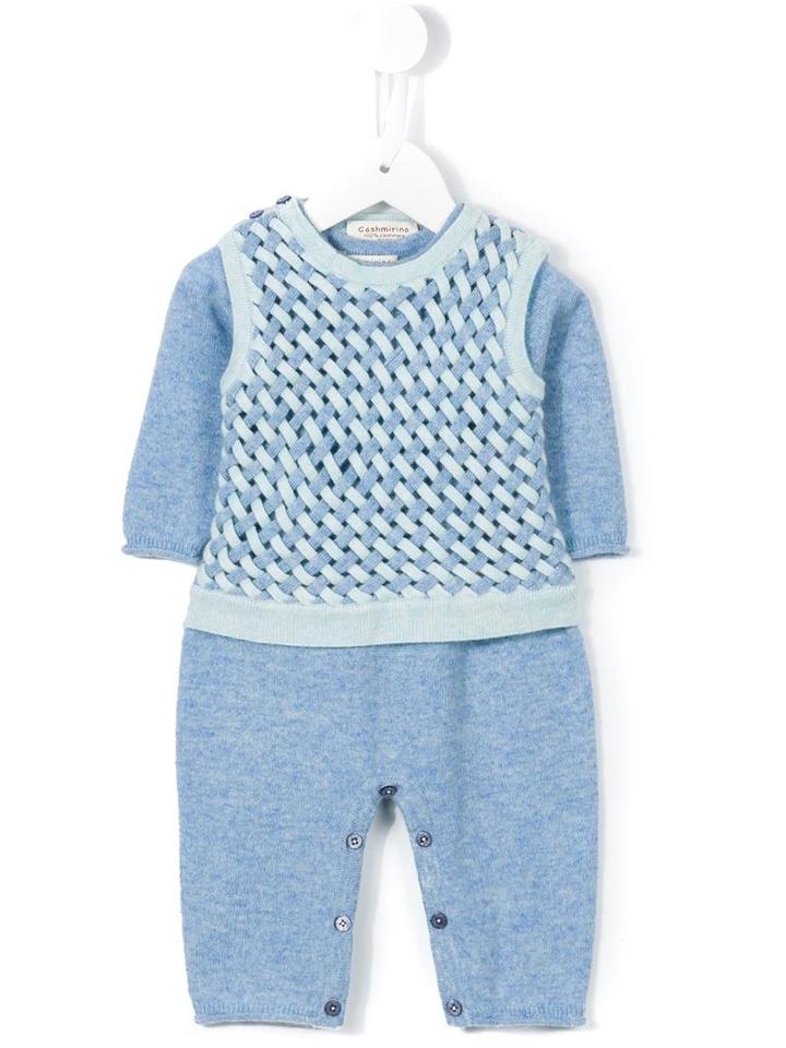 Cashmirino - Woven Knitted Romper - Kids - Cashmere - 3 Mth, Blue