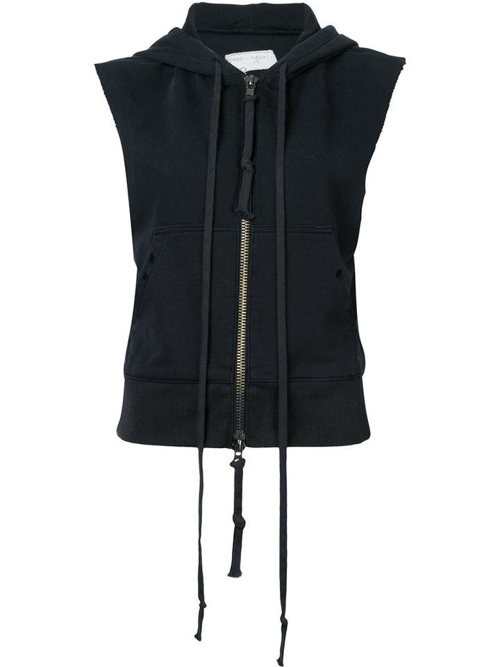 Greg Lauren - Sleeveless Zip Hoodie - Women - Cotton - 2, Black, Cotton