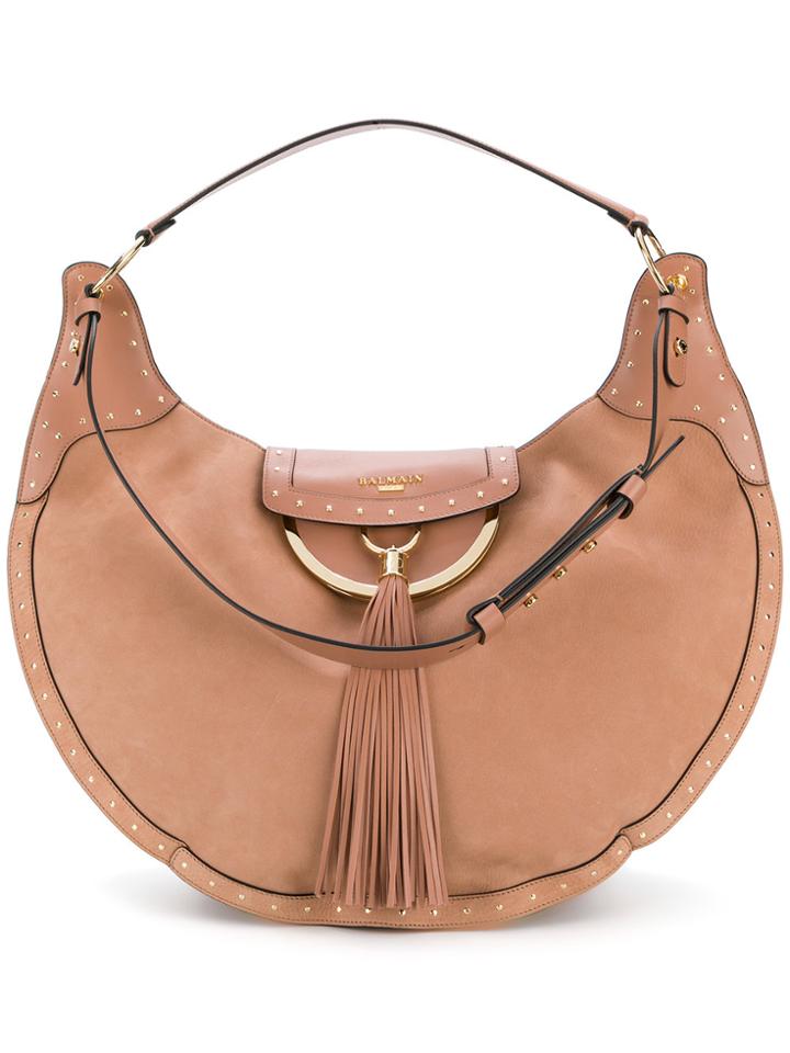 Balmain Domaine Studded Shoulder Bag - Nude & Neutrals