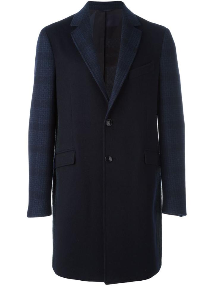 Etro Checked Coat, Men's, Size: 54, Blue, Silk/acetate/viscose/wool