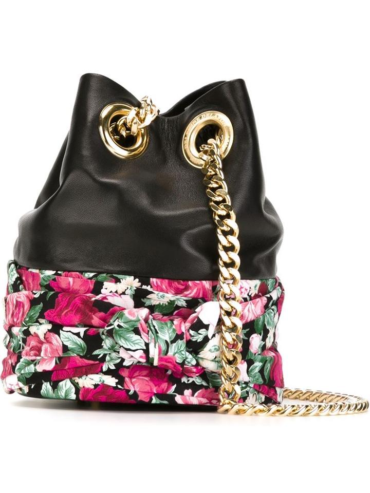 Delphine Delafon Contrast Floral Print Panel Bucket Shoulder Bag, Women's, Black, Cotton/leather/metal