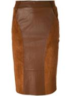 Dagmar Dia Panelled Pencil Skirt, Women's, Size: 38, Brown, Lamb Skin/polyester