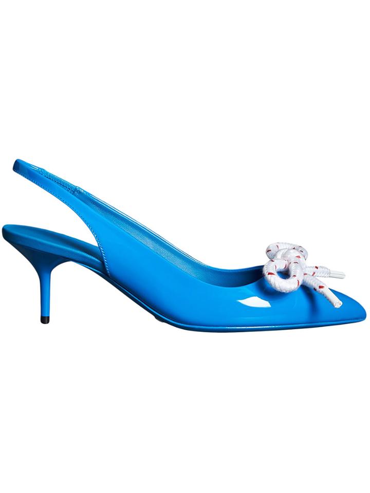 Burberry Rope Detail Patent Leather Slingback Pumps - Blue