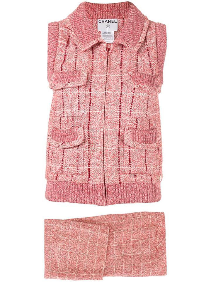 Chanel Pre-owned Multi-pocket Knitted Top And Trousers - Red