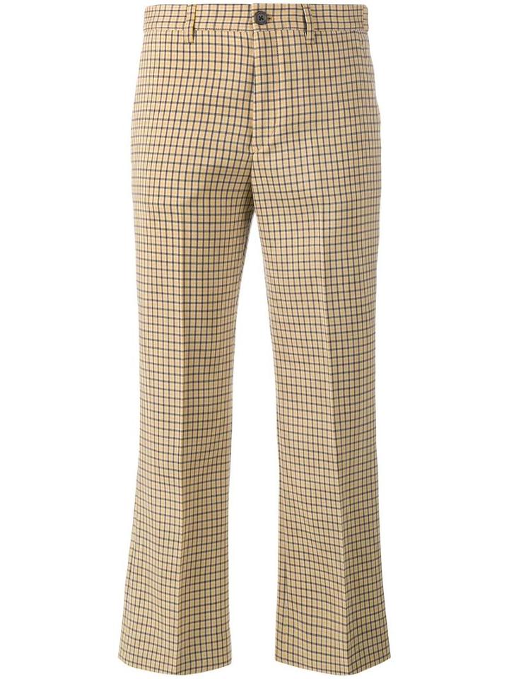 Miu Miu Checked Trumpet Trousers, Women's, Size: 46, Yellow/orange, Cotton/virgin Wool