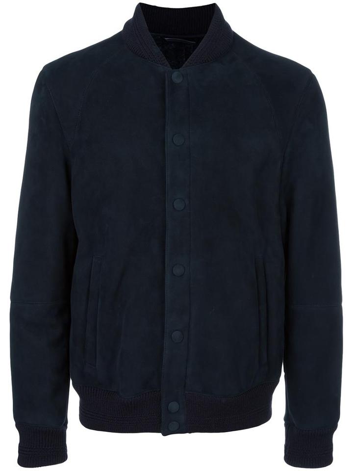 Giorgio Armani Suede Bomber Jacket, Men's, Size: 50, Blue, Leather/wool/acrylic/spandex/elastane
