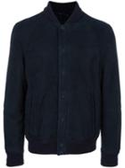 Giorgio Armani Suede Bomber Jacket, Men's, Size: 50, Blue, Leather/wool/acrylic/spandex/elastane