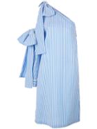 Msgm Single Shoulder Striped Dress, Women's, Size: 42, Blue, Spandex/elastane/polyamide/cotton