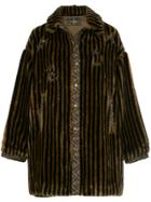 Fendi Vintage Striped Faux Fur Coat - Black