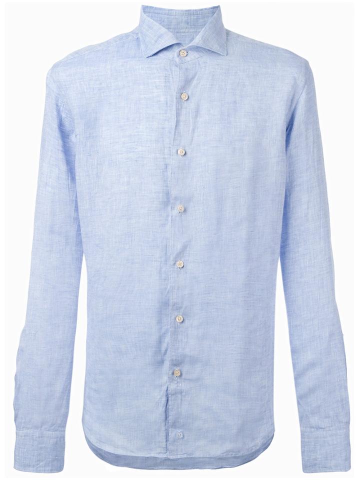 Xacus Denim Button-up Shirt, Men's, Size: 38, Blue, Linen/flax