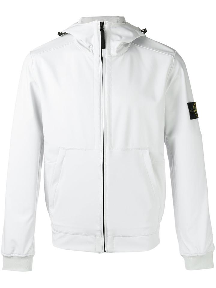 Stone Island Zipped Hooded Jacket, Men's, Size: Small, White, Polyester/spandex/elastane