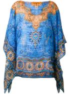Etro - Printed Cape Blouse - Women - Silk - One Size, Blue, Silk