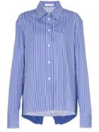 Delada Knitted Back Striped Cotton Shirt - Blue