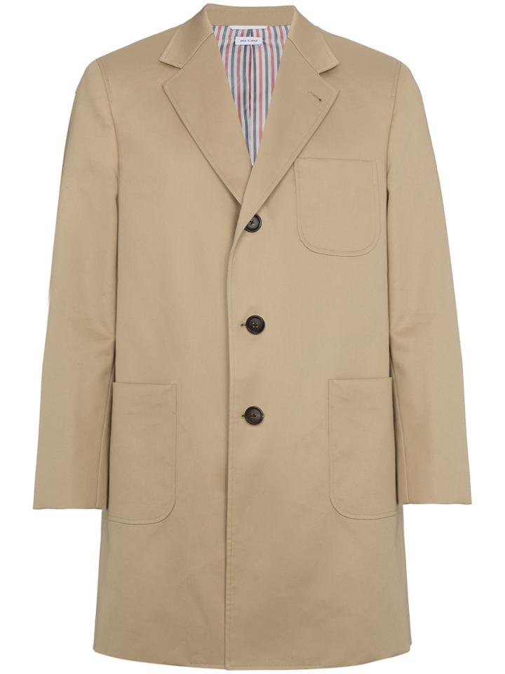 Thom Browne Silk Single Breasted Two Button Overcoat - Nude & Neutrals
