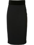 Brandon Maxwell Contrast Waist Fitted Skirt, Women's, Size: 4, Black, Silk/polyester/spandex/elastane/viscose