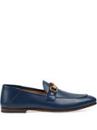 Gucci Leather Horsebit Loafers With Web - Blue