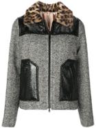 Nº21 Leopard Print Faux-fur Collar Jacket - Grey