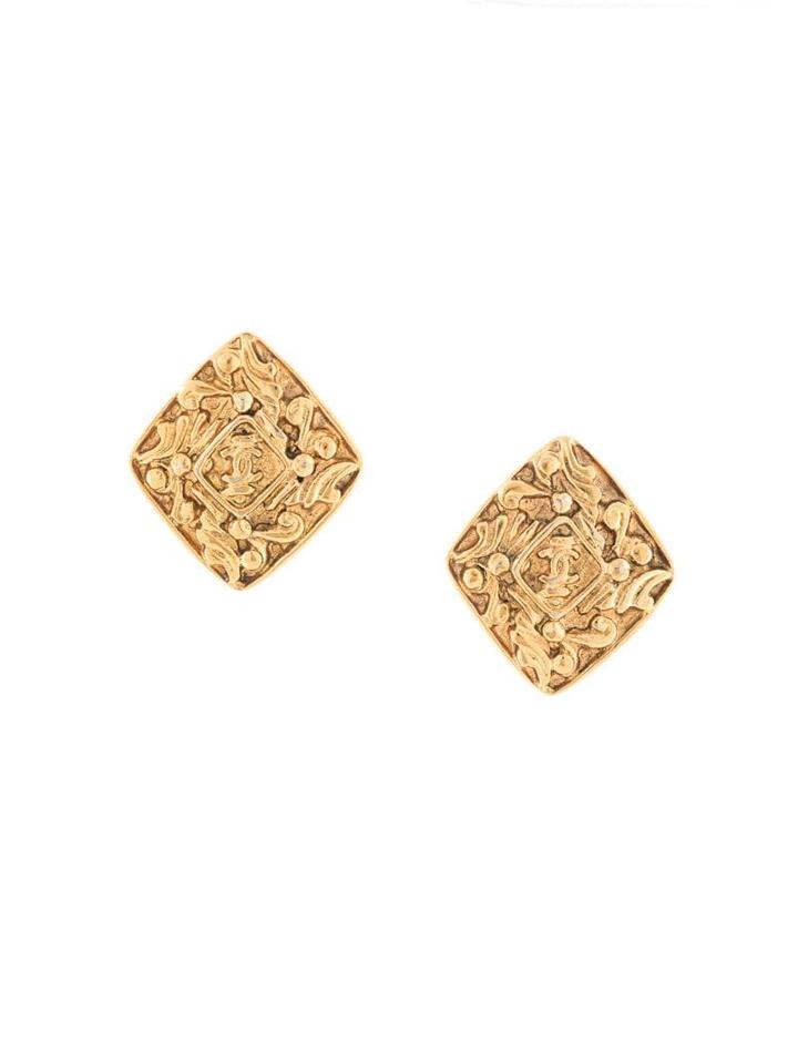 Chanel Pre-owned Embossed Diamond Earrings - Gold