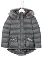 Miss Blumarine Padded Embellished Pocket Coat, Girl's, Size: 10 Yrs, Grey