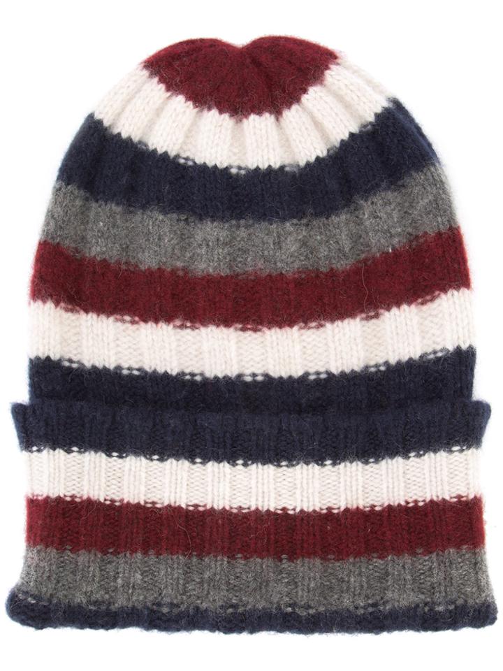 The Elder Statesman Striped Beanie - Blue