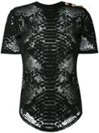 Balmain - Sheer Python Print T-shirt - Women - Cotton/polyamide/spandex/elastane - 38, Black, Cotton/polyamide/spandex/elastane