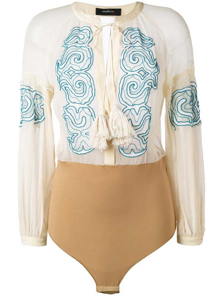 Wandering - Embroidered Boho Blouse - Women - Silk/cotton/polyamide/spandex/elastane - 42, Nude/neutrals, Silk/cotton/polyamide/spandex/elastane
